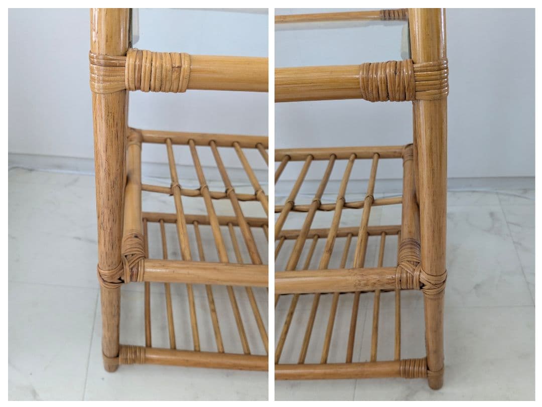 ラタン製 ラック サイド ボード チェスト ガラス天板 藤 ヴィンテージ