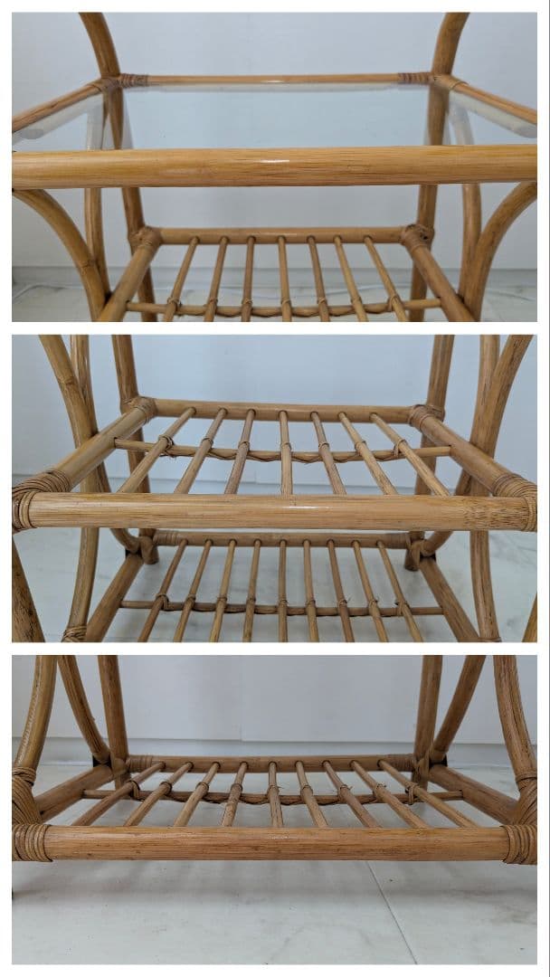 ラタン製 ラック サイド ボード チェスト ガラス天板 藤 ヴィンテージ