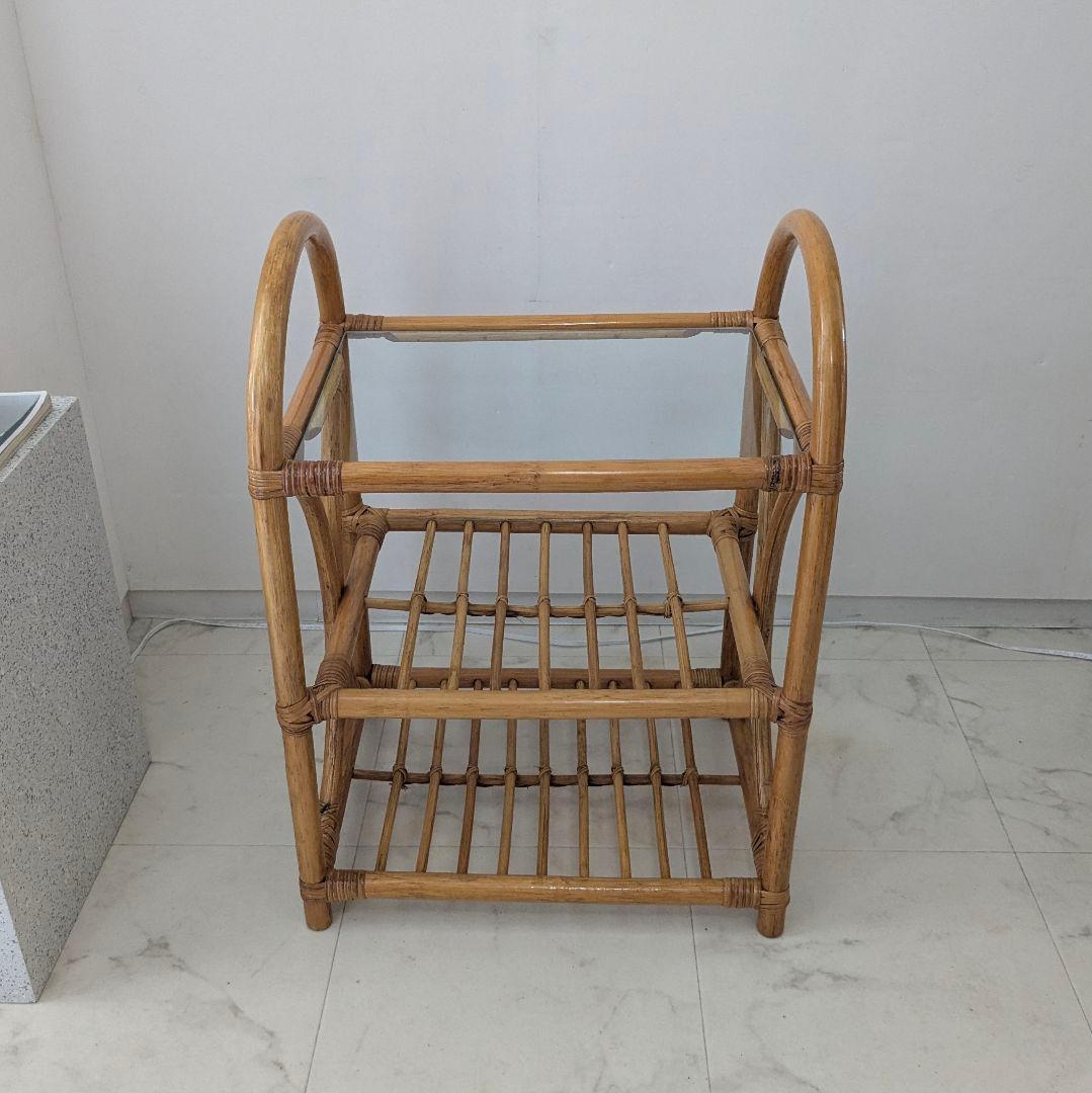 ラタン製 ラック サイド ボード チェスト ガラス天板 藤 ヴィンテージ