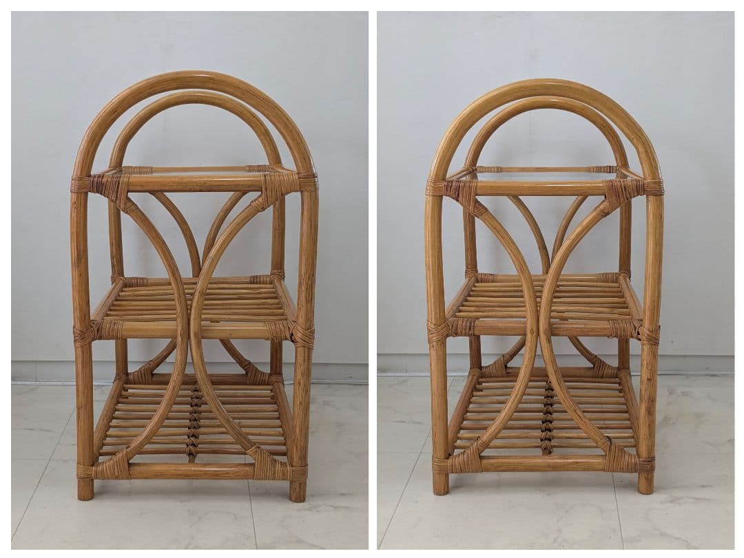 ラタン製 ラック サイド ボード チェスト ガラス天板 藤 ヴィンテージ