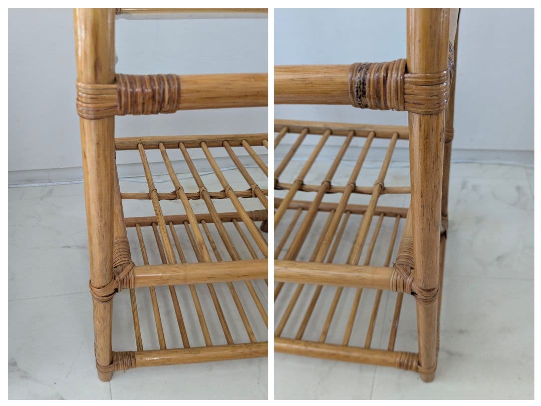 ラタン製 ラック サイド ボード チェスト ガラス天板 藤 ヴィンテージ