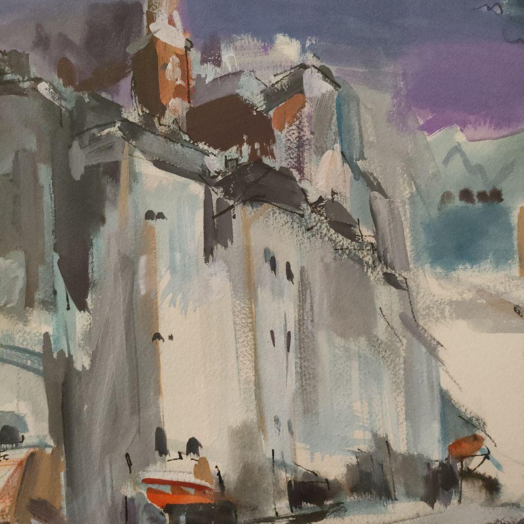 森島澄子　水彩画『街角巴里』1984年制作、直筆サイン入