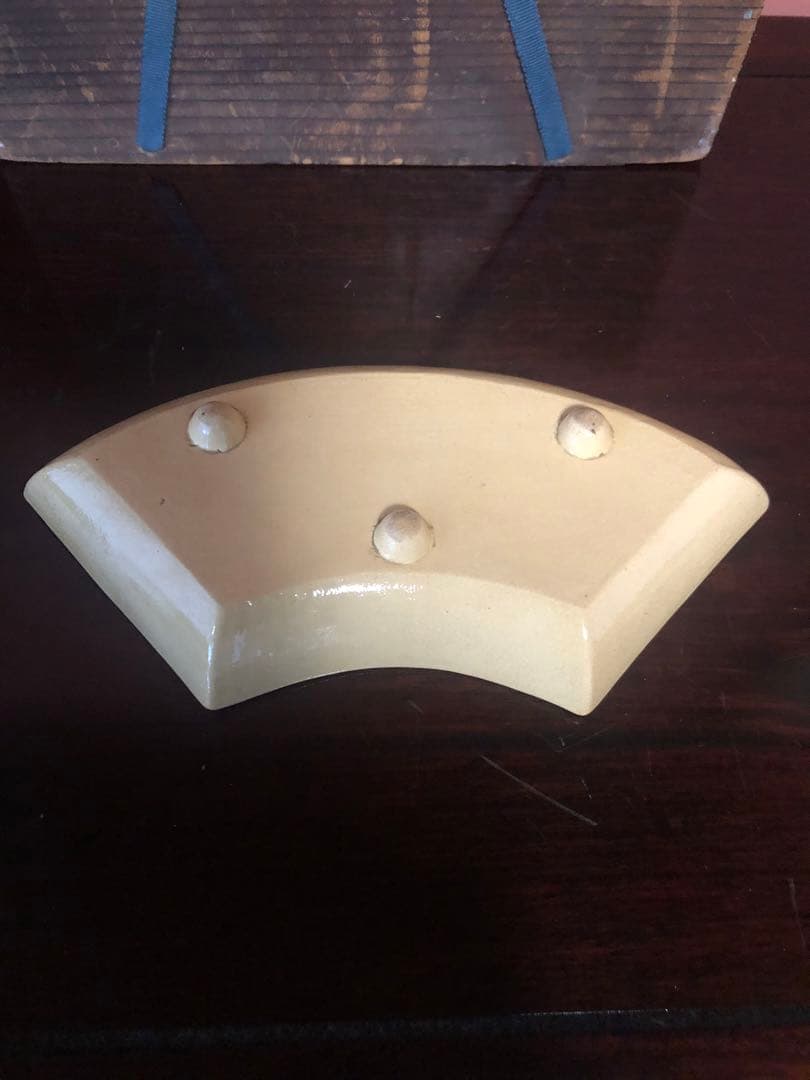 古い清水焼の色絵扇面形皿5客古箱入