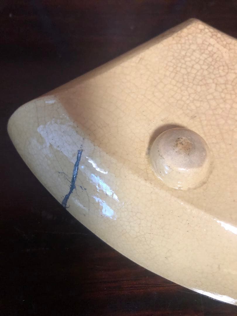 古い清水焼の色絵扇面形皿5客古箱入