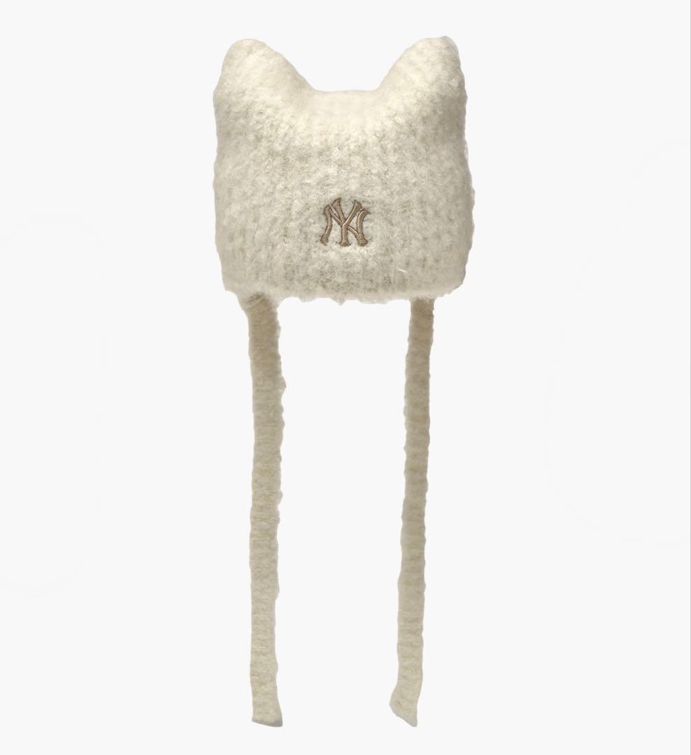 再入荷☆MLB Korea 猫耳 ミヤオン ビーニー 紐付き 韓国限定 白