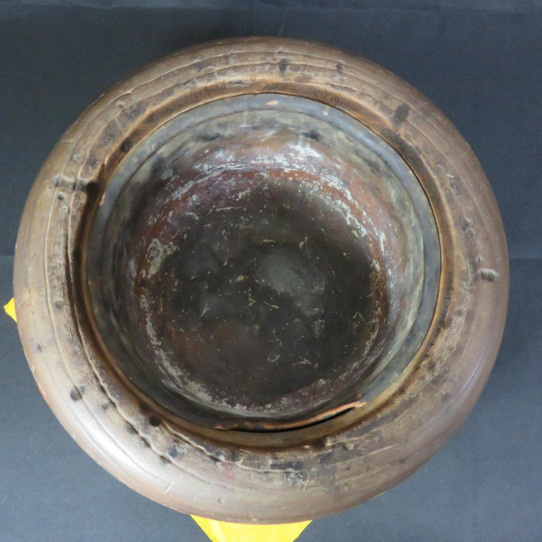 桐火鉢 手あぶり 灰なし 割れ 螺鈿 蒔絵 草花