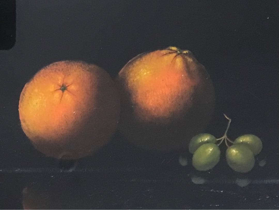 静物画　オレンジと葡萄　油彩画　サイズP6