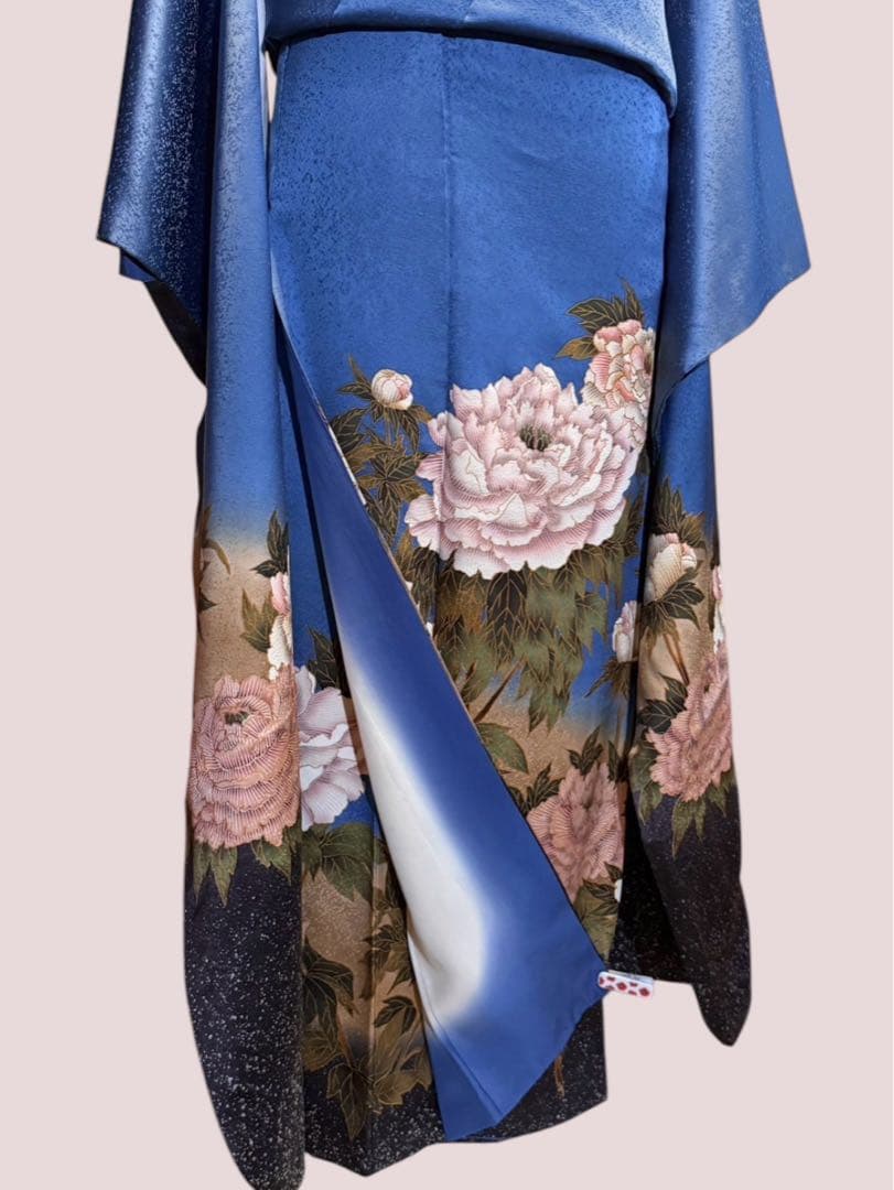 ブルー系の素敵な振袖・袋帯・帯揚げ・帯締めセット セミアンティーク ヴィンテージ