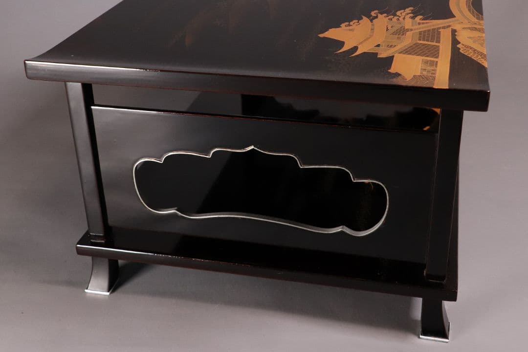 輪島塗 久世宗春 山水金蒔絵 冠卓 二段卓 花台 黒塗 天然木【MA366】