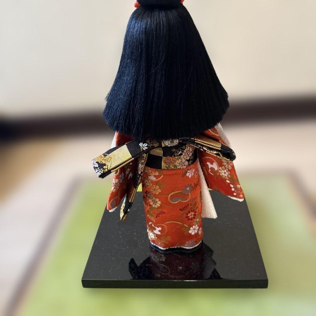 【大橋弌峰】 伝統的な日本人形 赤い着物 ガラスケース付き