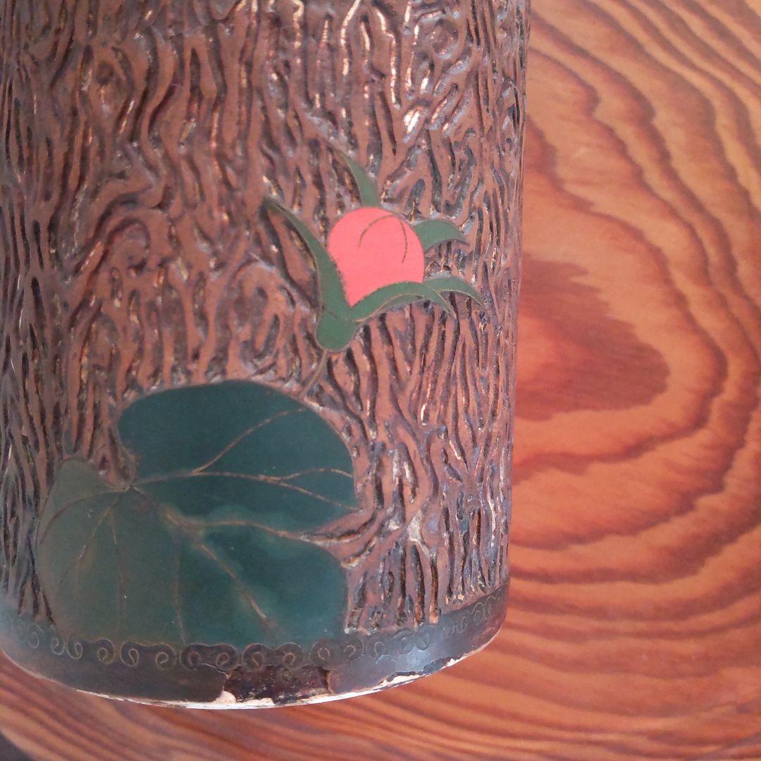 陶胎七宝 筆立て 朝顔 明治 アンティーク