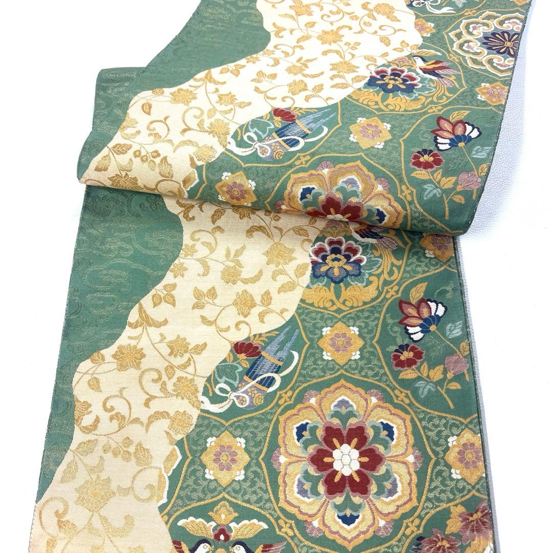 専用帯5842 5161 二点セット ●高級 正絹 装飾道長文 六通 袋帯