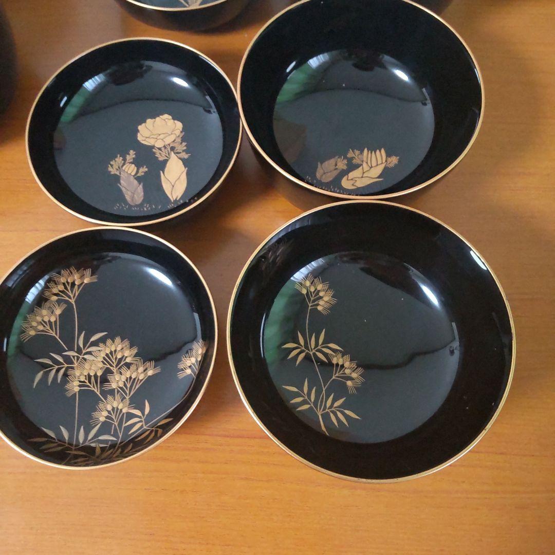 輪島屋善仁 輪島塗 煮物椀 5客 草花 一文字型