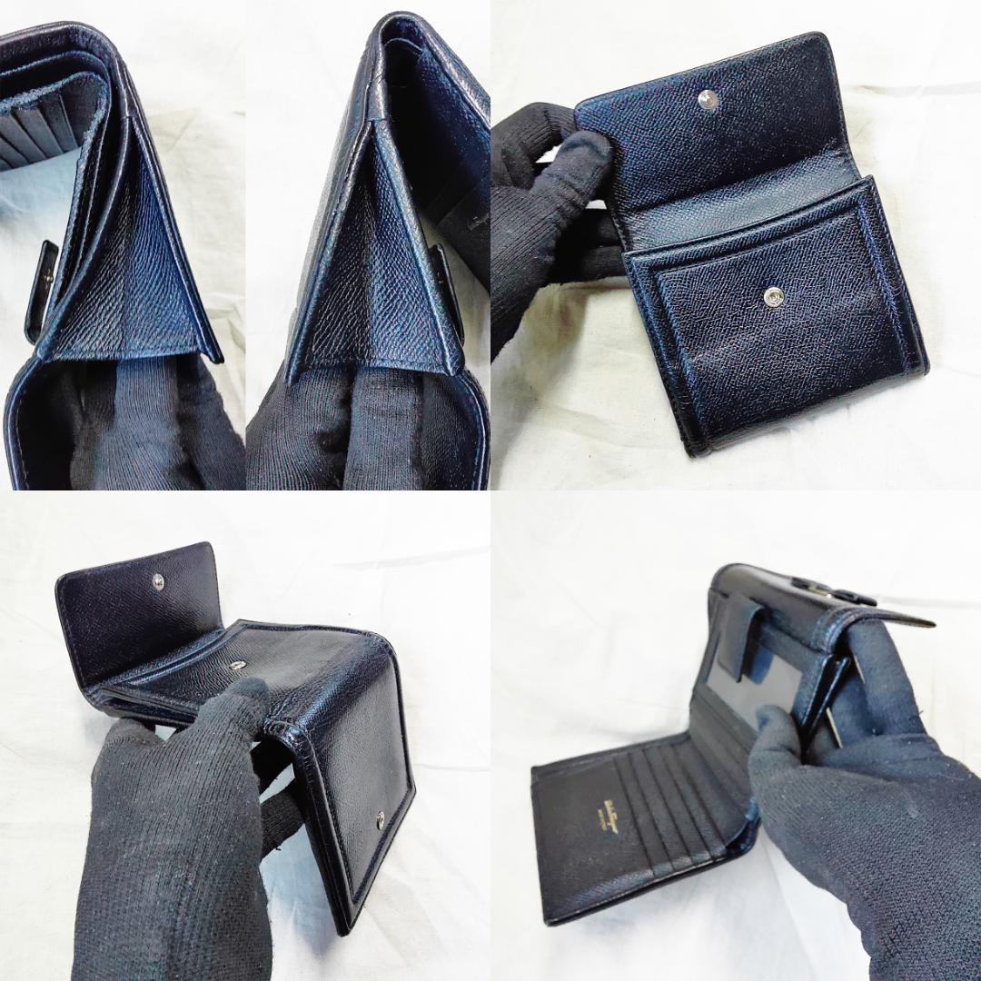 箱付き 良品 フェラガモ Ferragamo 折り財布 ヴァラ リボン ブラック