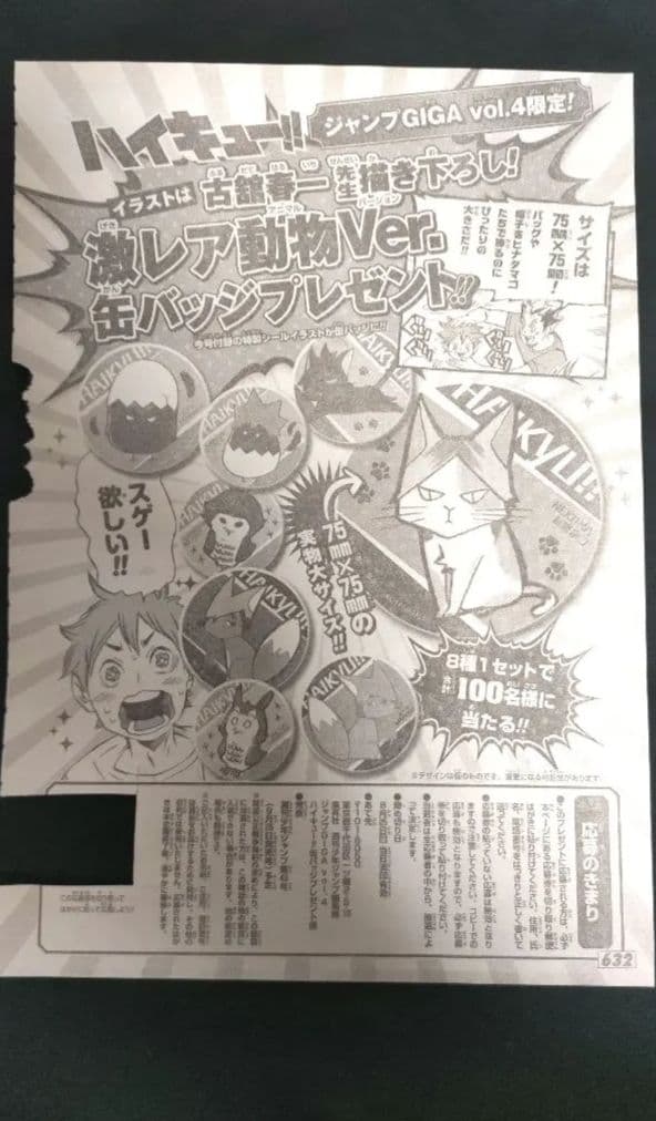 ハイキュー!!　激レア動物ver． 当選品 100名限定 缶バッジ カゲガラス