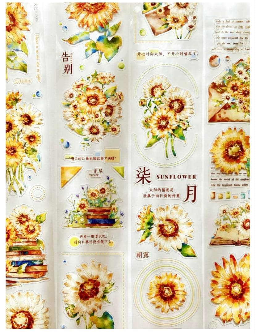 【8748】海外　マステ　5m巻売り　PETカッティング　お花系　向日葵