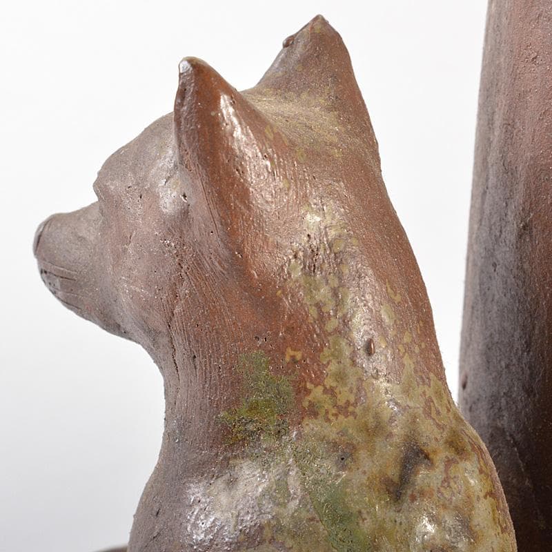 備前焼　人間国宝　金重陶陽作　犬飾り壺　花瓶　追悼30周年展冊子付　MR7258