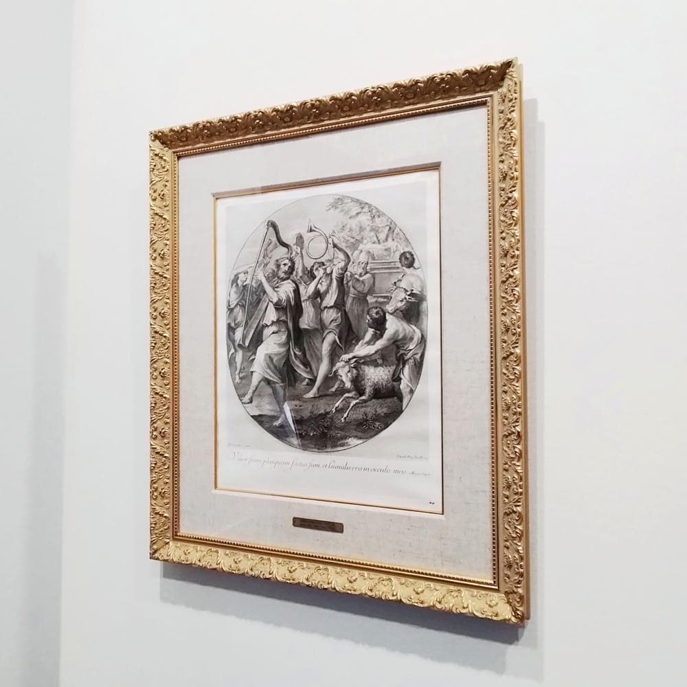 ヤコブ・フレイ　ドメニキーノ　18世紀　銅版画　ダヴィデの勝利　アンティーク　額