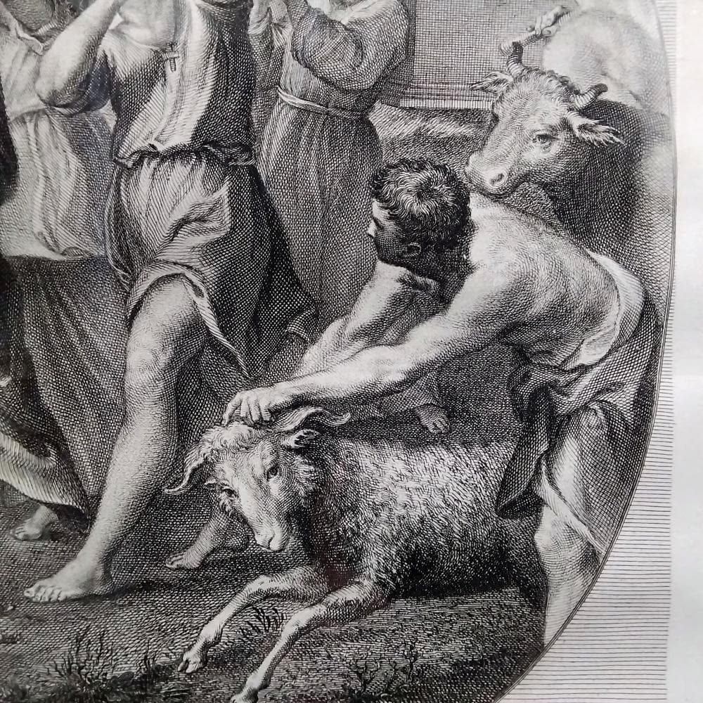 ヤコブ・フレイ　ドメニキーノ　18世紀　銅版画　ダヴィデの勝利　アンティーク　額