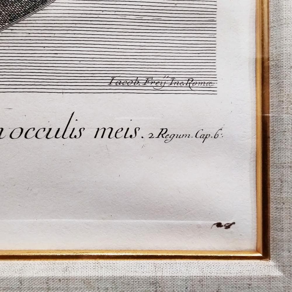 ヤコブ・フレイ　ドメニキーノ　18世紀　銅版画　ダヴィデの勝利　アンティーク　額