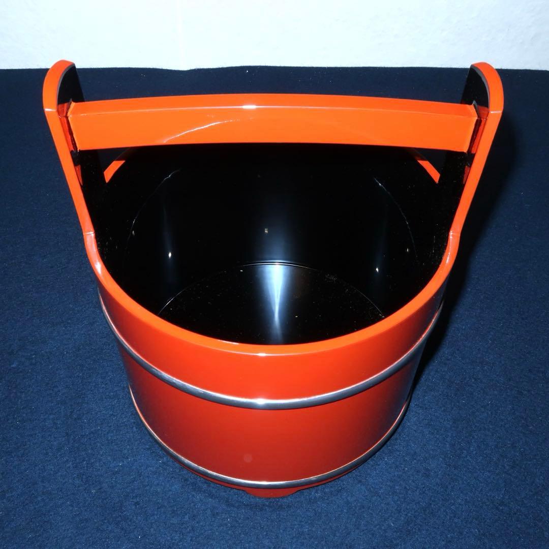 【茶道具】橋田勝博作　輪島塗　朱銀手桶