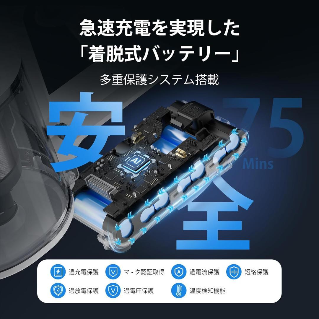 掃除機 コードレス 最軽量 65分連続稼働 充電スタンド サイクロン 除菌