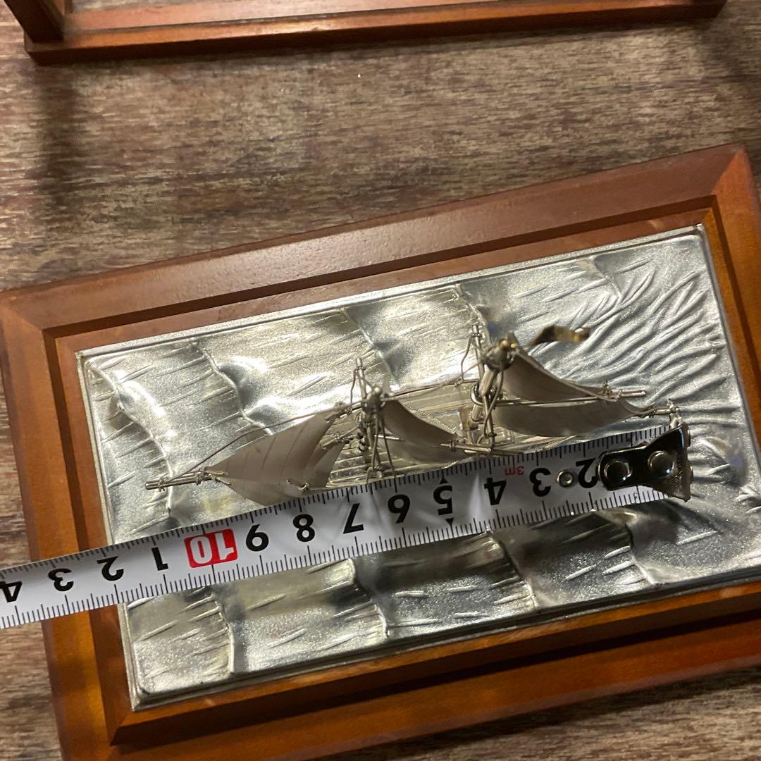 銀製(純銀刻印)帆船 置物 台付 ヨット シルバー 金属工芸 ガラスケース