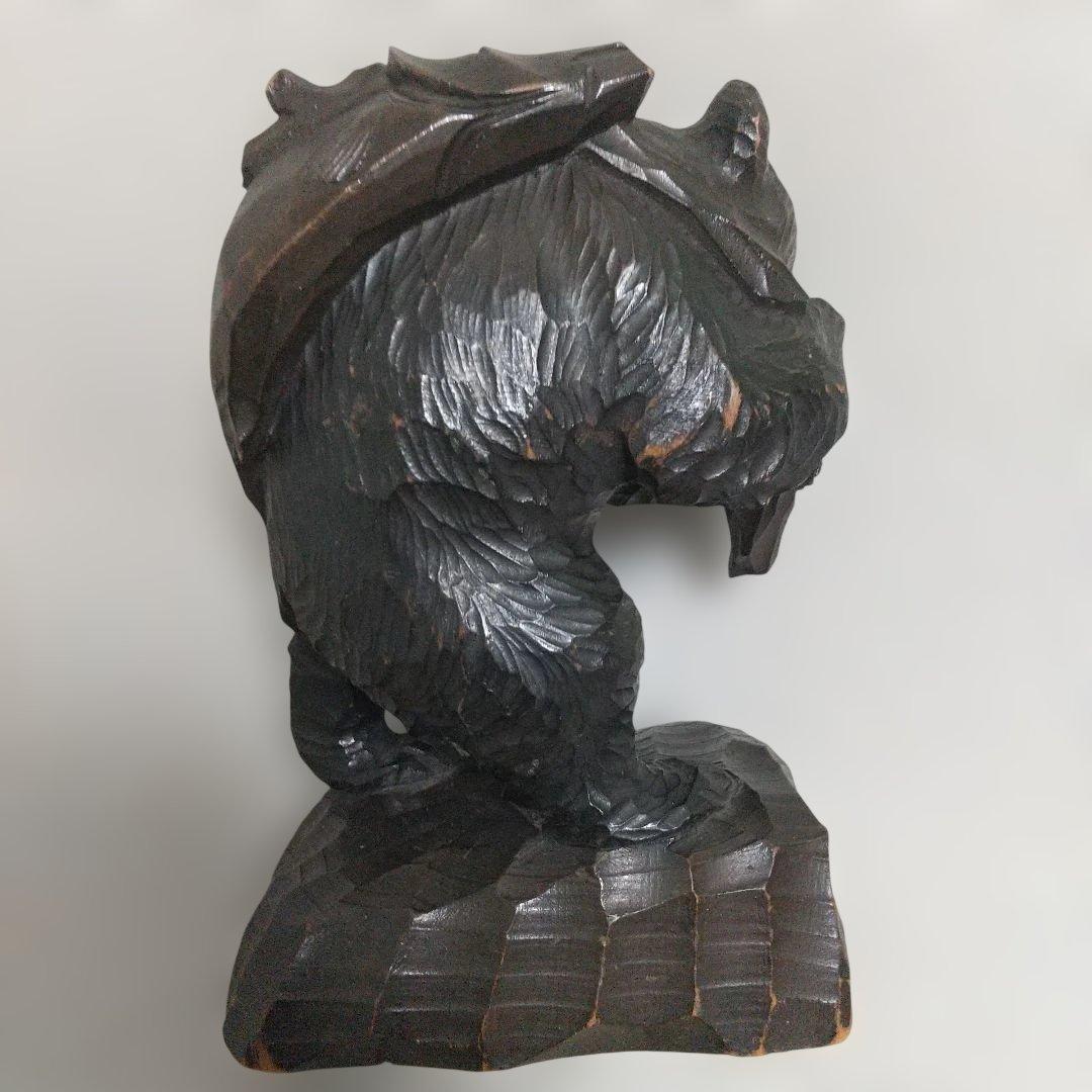 つぶらな瞳(ガラス製)♪ 堀井民芸 背負い熊／ほりい印 木彫り レア物