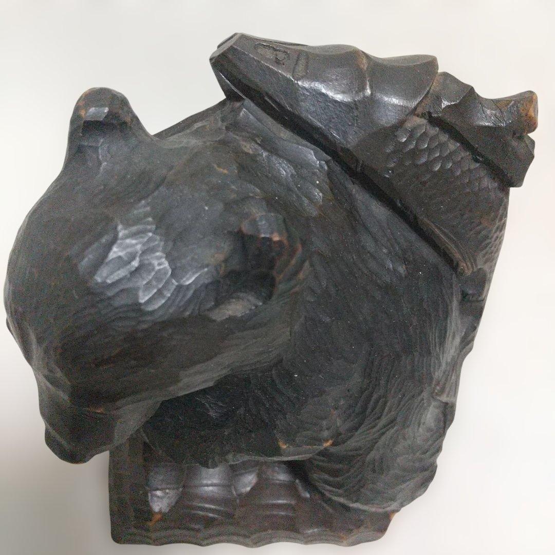 つぶらな瞳(ガラス製)♪ 堀井民芸 背負い熊／ほりい印 木彫り レア物