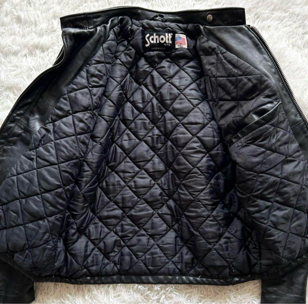 希少42サイズ！！ショット　シングルライダースジャケット　キルティング　黒