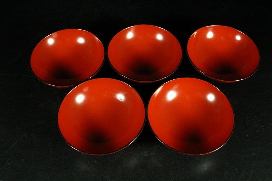 茶道具 網の絵 吸物椀 五客 塗師 宗哲 共箱 古美術(K-YC551)