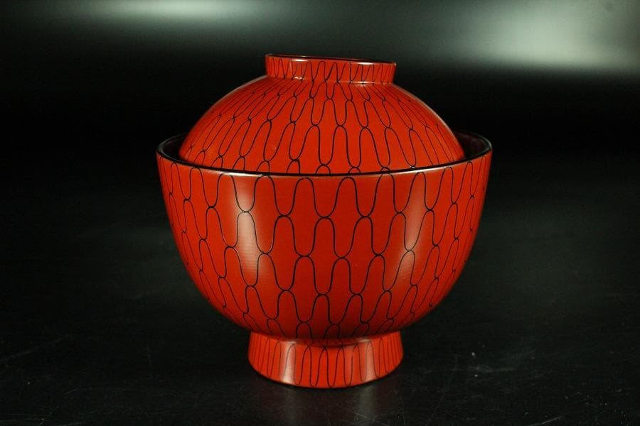 茶道具 網の絵 吸物椀 五客 塗師 宗哲 共箱 古美術(K-YC551)