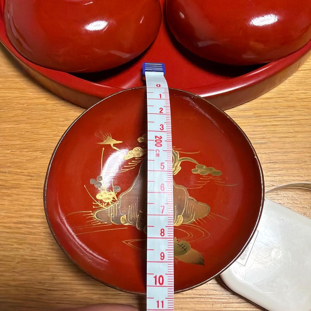 老松鶴亀文蒔絵　酒盃　小皿　5客セット 金彩漆塗り　漆器丸型杯 本漆　祝い　骨董