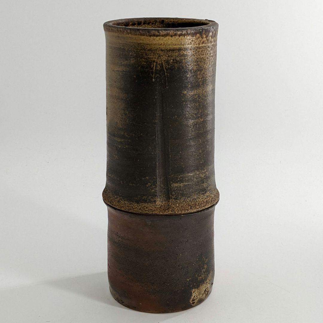 岡山県重要無形文化財 松井與之 備前焼 一輪挿花入 共箱共布 花瓶 花生 花器