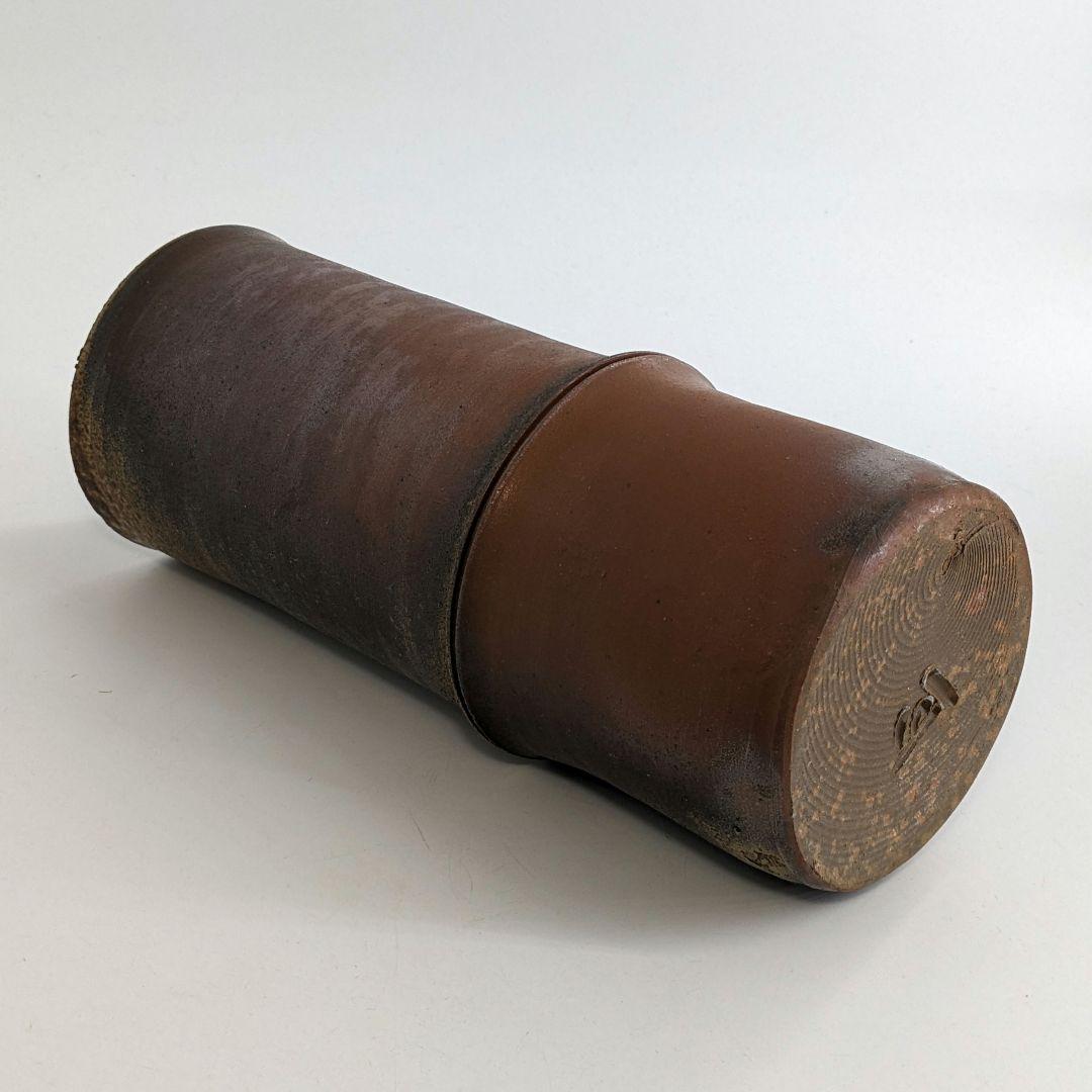 岡山県重要無形文化財 松井與之 備前焼 一輪挿花入 共箱共布 花瓶 花生 花器