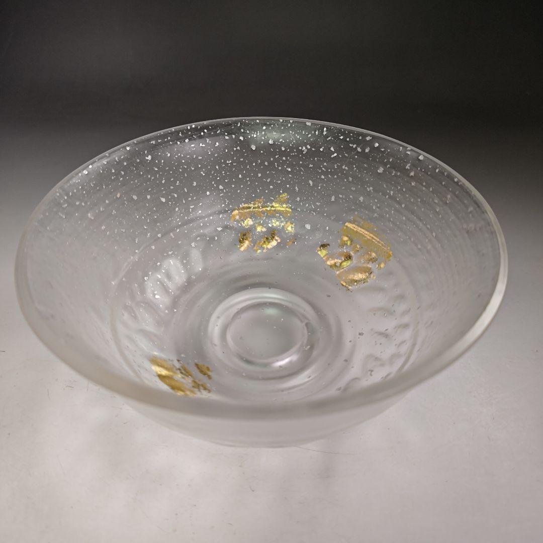 イ940 菓子鉢『水崎長寿』『義山硝子ガラス　雪舟金箔　菓子鉢　共箱』菓子器