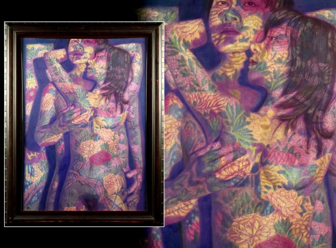 真作保証 稲垣孝二 「合体」 油彩30号 日動画廊取扱大作作品 タトウ箱付