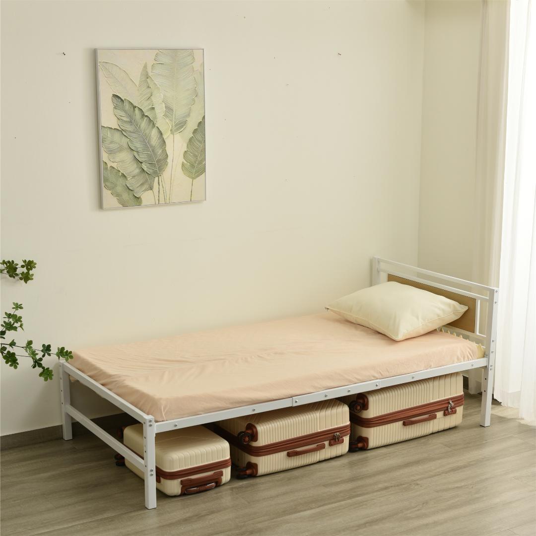 パイプベッド シングル ベッド 宮 三段階高さ調整可 スチール 耐震 WHITE
