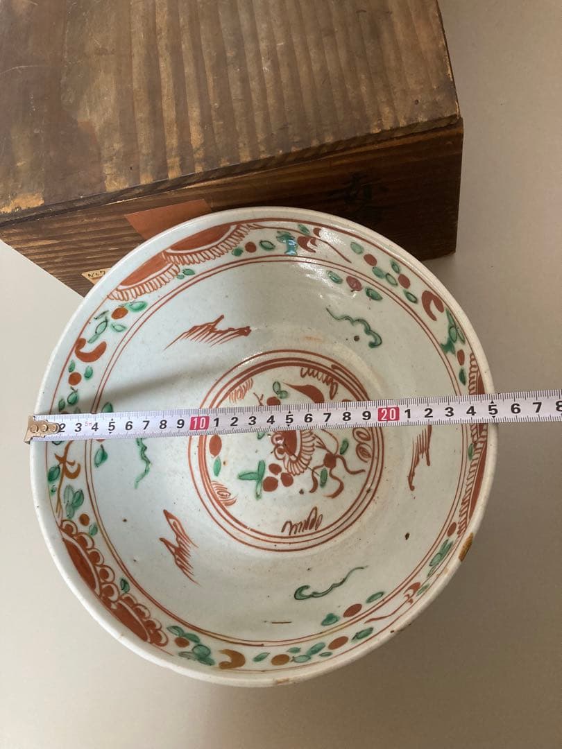 年代保証　中国明時代 呉須赤絵菓子大鉢　口径約25cm元箱付