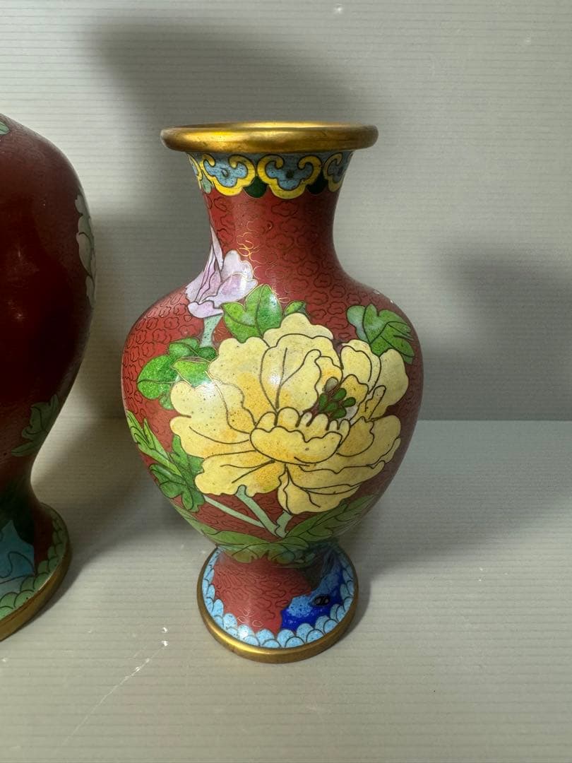 2492 七宝焼　景泰藍　琺瑯　花瓶　2客