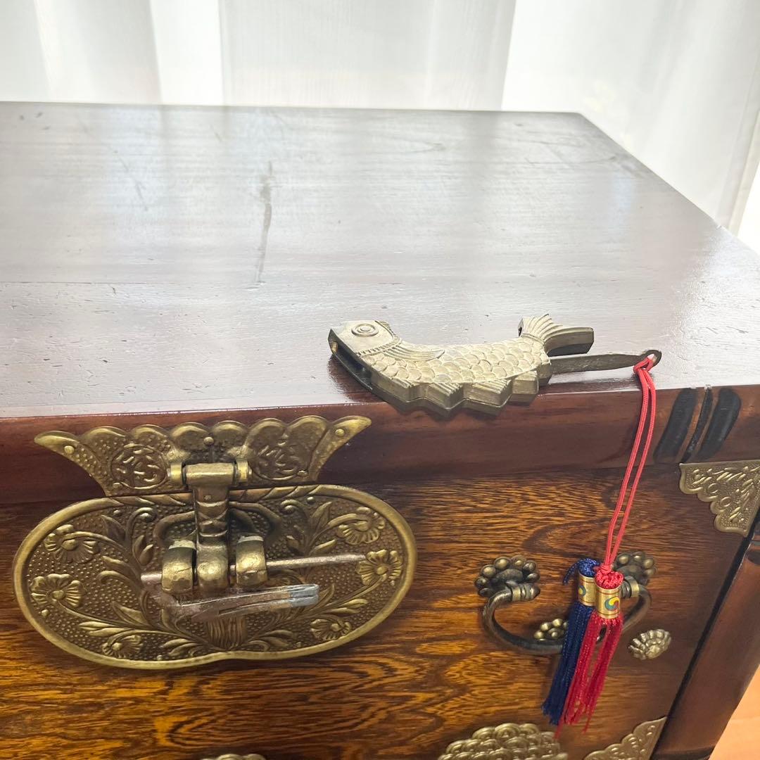李朝家具 和家具 李朝けやき作り 薬箪笥 くすり箪笥 魚の鍵付き