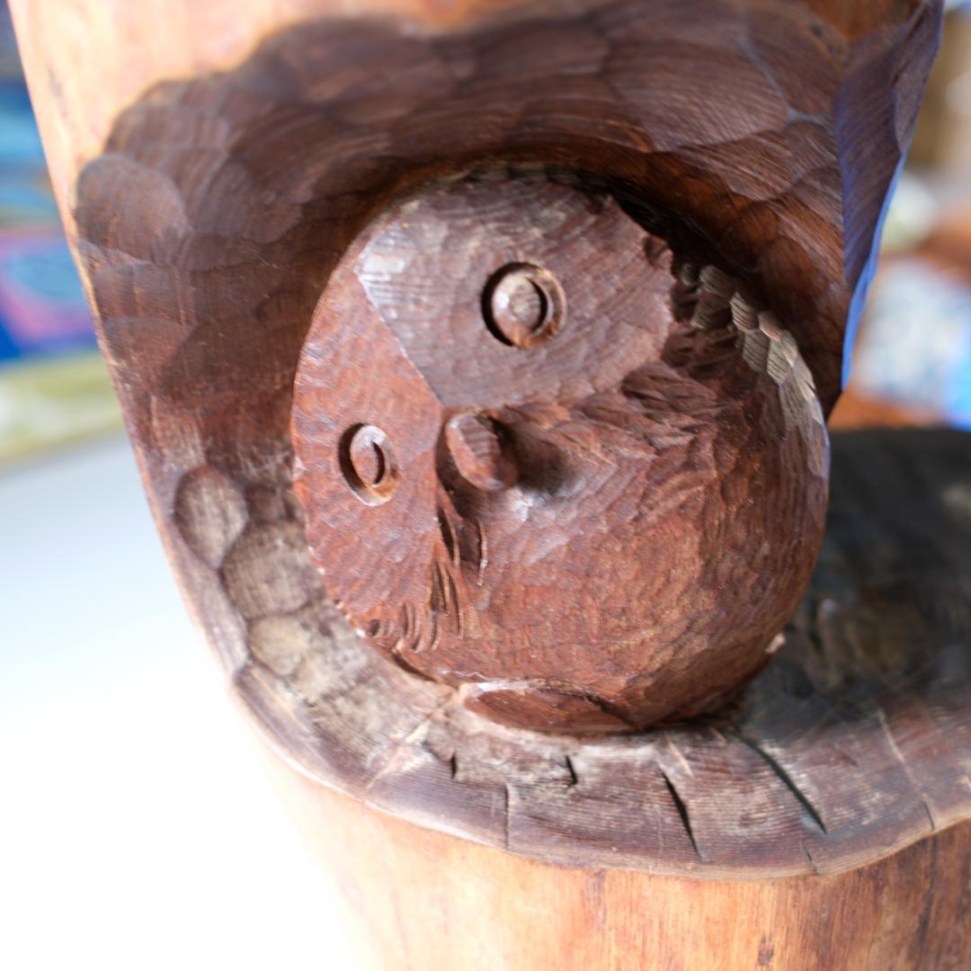 工房がんま フクロウの木彫り彫刻75cm
