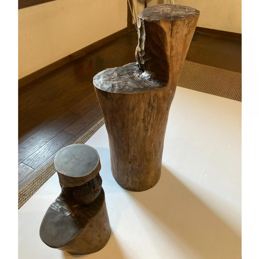 工房がんま フクロウの木彫り彫刻75cm