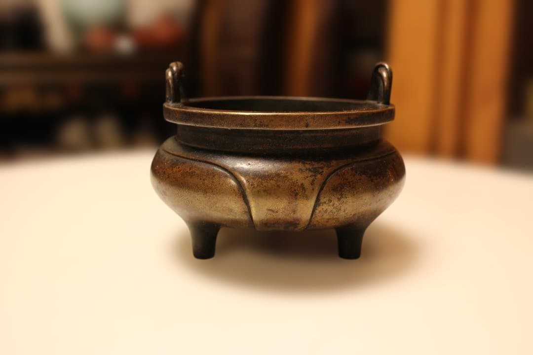 唐物　大明宣徳年製　銅製香炉 ドラゴン彫刻付き　時代保証