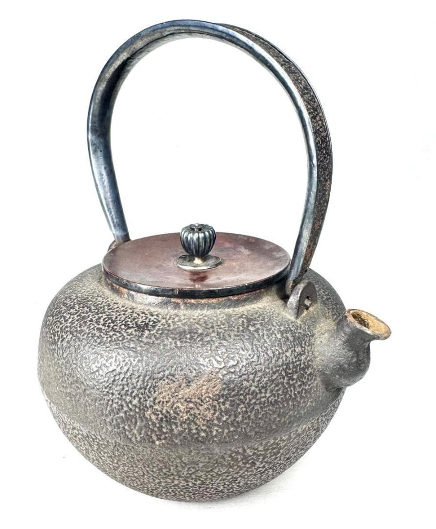 昭和二年秋造 龍文堂 弦裏純銀張り 純銀摘蓋鉄瓶 純銀摘 共箱 WWST079