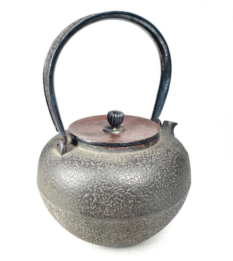 昭和二年秋造 龍文堂 弦裏純銀張り 純銀摘蓋鉄瓶 純銀摘 共箱 WWST079