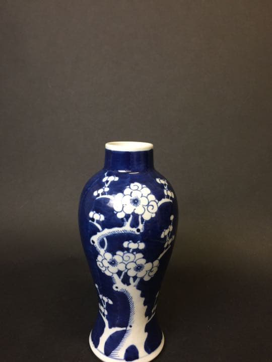 清時代 氷裂梅花紋染付花入 花生  時代物