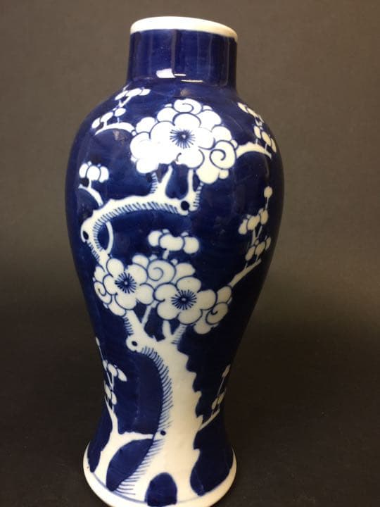 清時代 氷裂梅花紋染付花入 花生  時代物