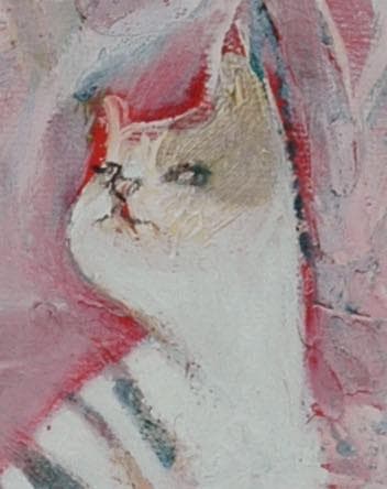 油絵 菅家令子 絵 絵画インテリア額付(白) uF6-070519 子猫と女の子