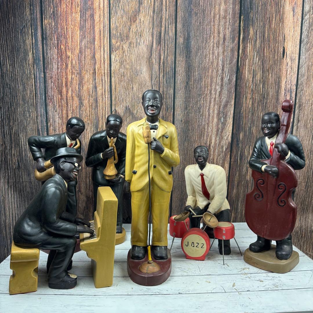 ジャズバンド 置物 黒人バンド 陶器 JAZZ 黒人楽団 6体まとめ